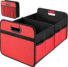 Simple Deluxe Car Trunk Organizer, 2 Compartments Collapsible 1 Pack, Red 