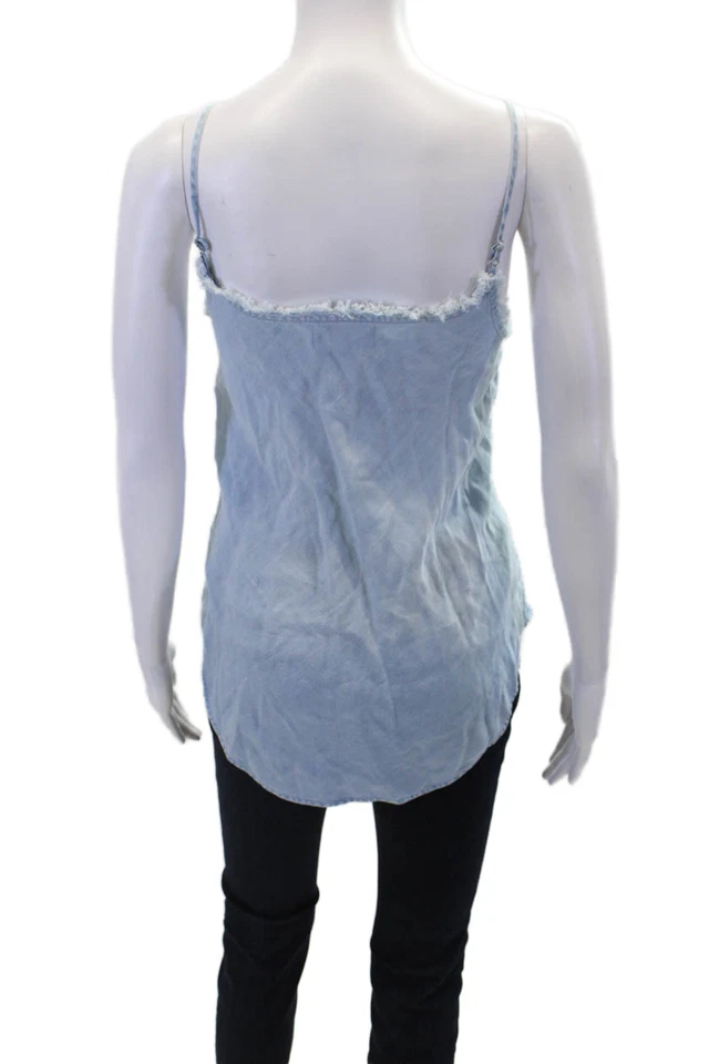 Camiseta sin mangas Bella Dahl para mujer con textura cuello en V correa de espagueti azul talla XS Foto 3 de 4