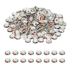 6mm Rondelle Spacer Bead, 200 Pcs Rhinestone Loose Bead, Silver/Colored