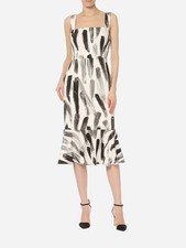 Dolce & Gabbana Cady Midi Dress White Black Paint Print 2016 Runway US 6 M NWOT