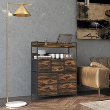 Chest of Drawers 5 Fabric Drawer Dresser with Open Shelves, Grey Wood Effect