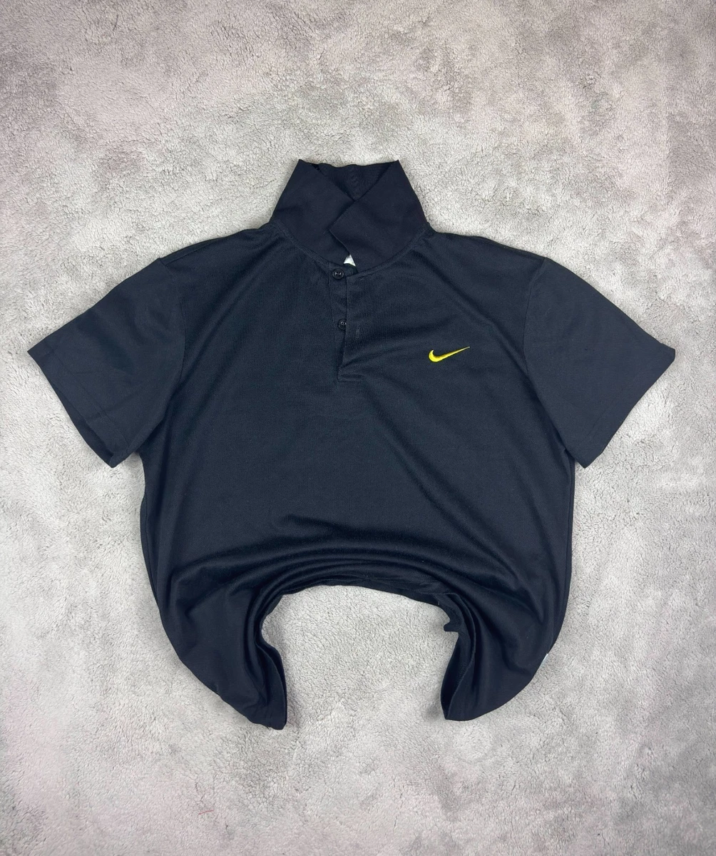 Nike Polo Vintage Negro Talla XL | Logo Nike Amarillo Delante y Detrás Original