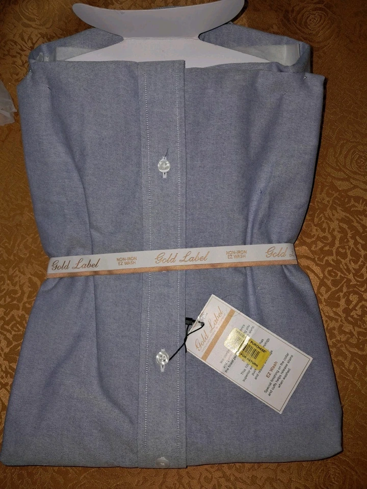 Camisa de vestir Roundtree & Yorke para hombre 17 33 abotonada manga larga azul etiqueta dorada Foto 4 de 4