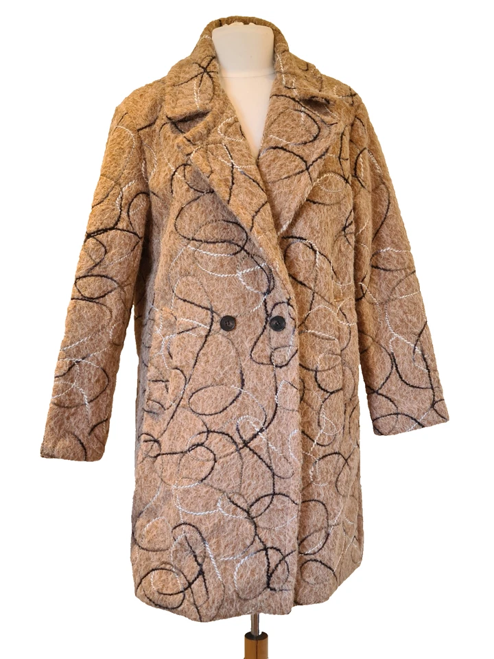 Made In Italy coat jacket collar pockets brown blanket stitch One Size UK 10-16 - Image 3 of 4