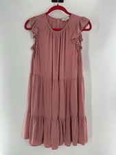 Loft Women Size Medium Pink Dress Round Neck Relaxed Fit 035