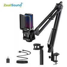 Zealsound RGB Recording Microphone Articulated Arm/USB Condenser Mic with Tripod