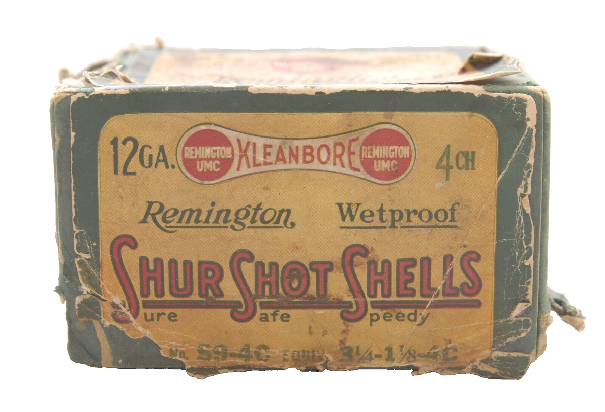 ANTIQUE REMINGTON KLEENBORE 12 GA. SURE SHOT SHELL 2 PIECE PAPER