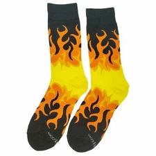 NWT Fire Dress Socks Novelty Men 8-12 Black and Orange Crazy Fun Sockfly