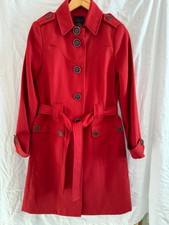 Via Size Medium Red Chili Wool Blend Trench Coat Large Button Up Belted Pockets