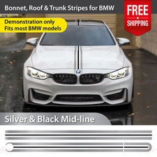 Silver Black Performance Hood Bonnet Roof Trunk Decal Graphic Stickers Fit Bmw