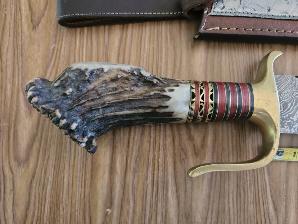 Vintage Antique Hunting Custom Stag Bowie Damascus Knife  - Image 3 of 4