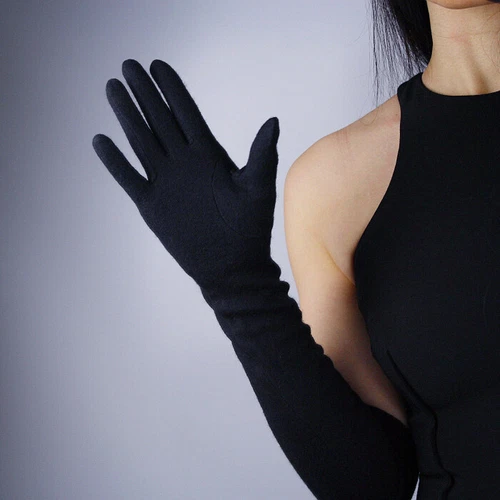 Damen Wolle Kaschmir Handschuhe Handgelenk Lang Abend Oper Party Schwarz Rot Retro Grün - Bild 9 von 31