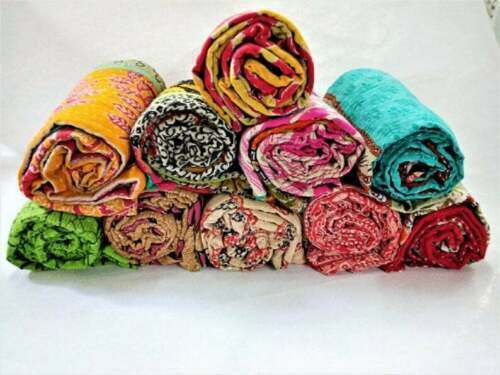 5 Pc Indian Handmade Kantha quilt Vintage Gudari Bedspread Cotton Blanket Throw - Picture 5 of 6