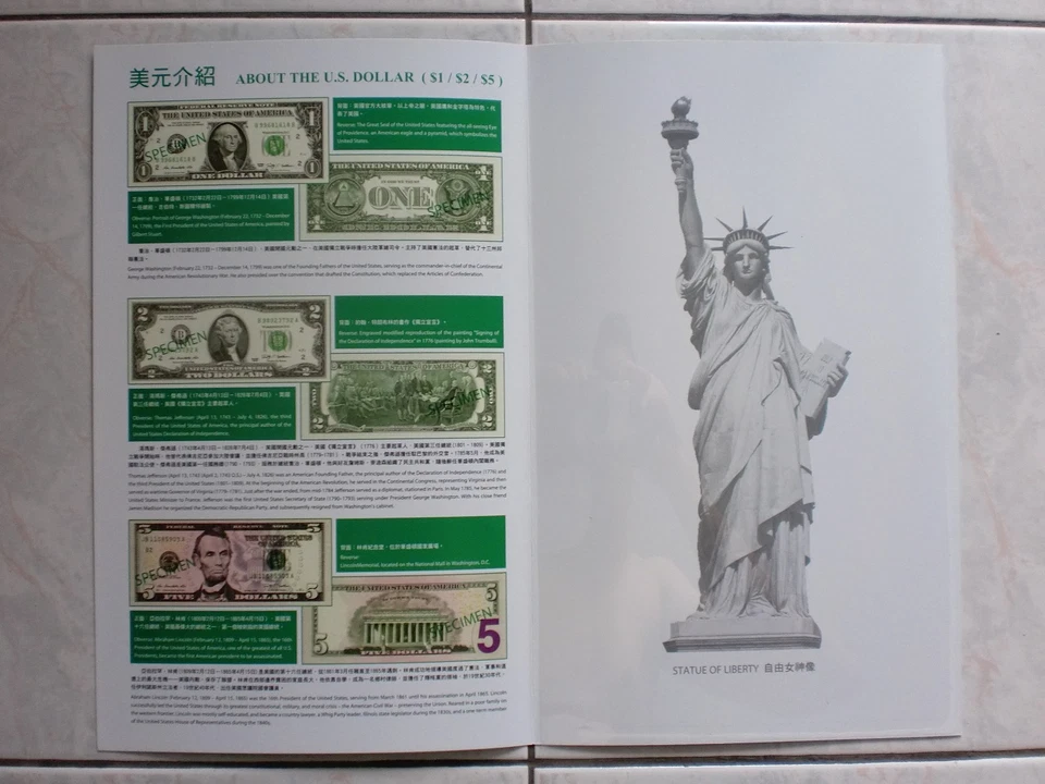 USA UNCUT 4x ONE DOLLAR US$1 banknote with double folder (UNC), B - Image 4 of 4
