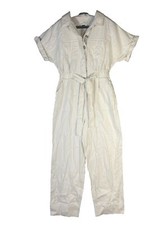 Women's Short Sleeve Button-Front Boilersuit Universal Thread Cream 4