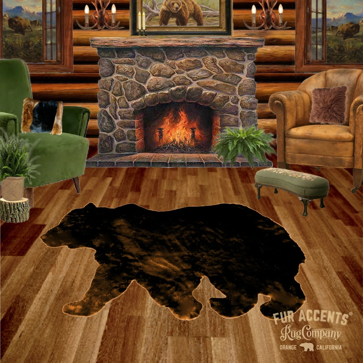 Bear Skin Rug - Shaggy Faux Fur - Walking Bear Shape Accent, Toss, Throw -  Cabin | eBay