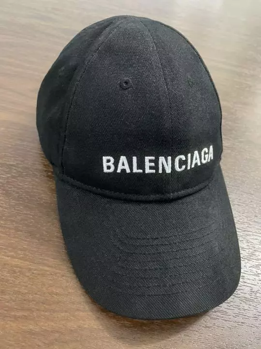 BALENCIAGA Logo Baseball Cap Hat Black Hook and Loop Size L 58