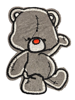 Grauer Teddy Care Bear bestickt Patch Aufnäher Bügelbild oder Aufnähen Patch 10cmx4cm