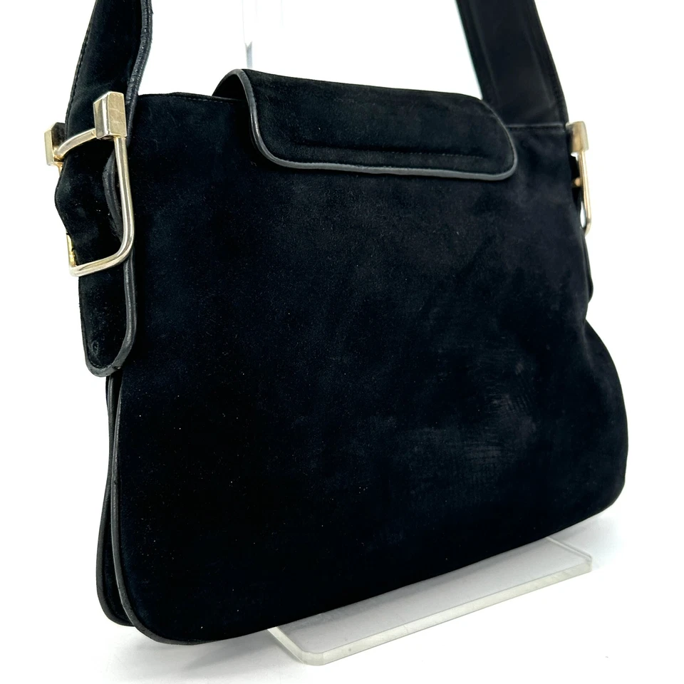Auténtico bolso de hombro Gucci vintage de gamuza entrelazada negro Foto 3 de 4
