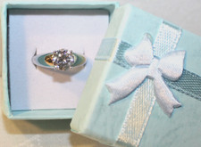 HIGH POLISH STERLING SILVER ROUND SOLITAIRE PRONG SET CZ BAND RING SIZE 6.25