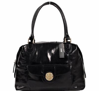 DKNY Logo Polish Calf Turnlock Satchel Bag Handag 