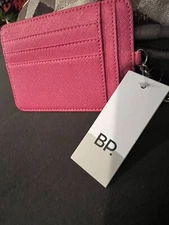 Slim Minimalist Wallet Pink Pocket  Credit Card Holder Coin Purse With Keychain