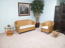 Rattan & Wicker Settee 3 Piece Living Room Set