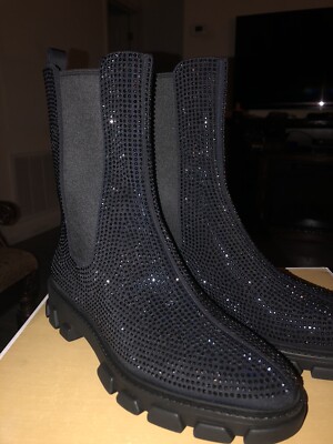 Michael Kors Black Rhinestone Ridley Chelsea Boots Size New
