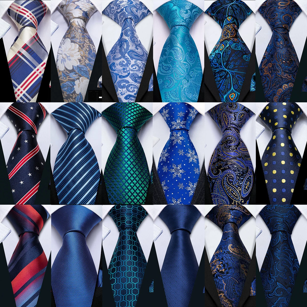 Mens Silk Tie Navy Blue Paisley Floral Striped Geometric Novelty Necktie Set