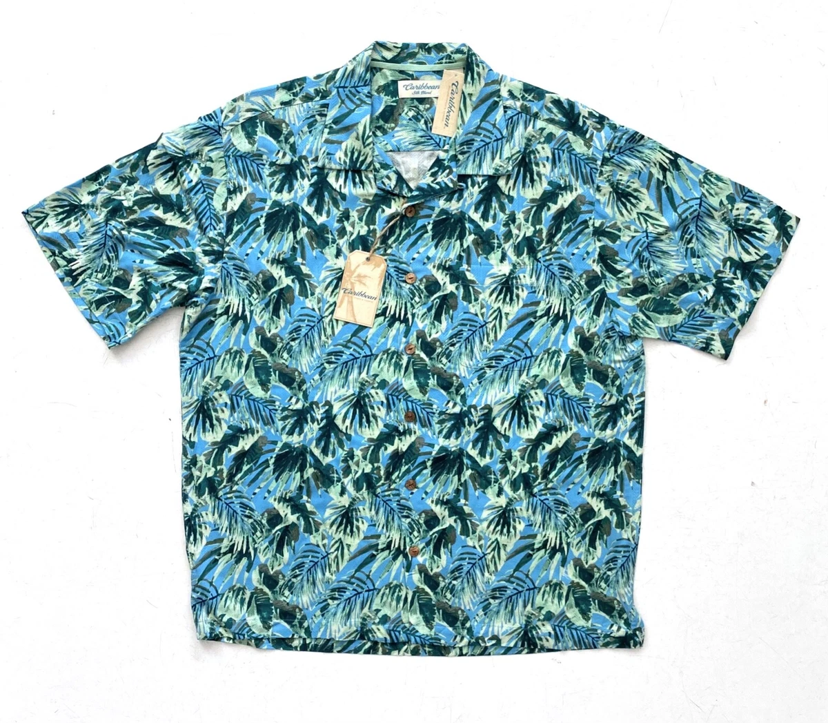 Chemise Hawaïenne Caribbean Joe Homme - 100% Soie - Bleu Clair Tropical - 2XL