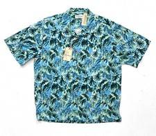 Caribbean Roundtree  Yorke Shirt Nwt Silk Blend Green Blue Tropical Camp XL