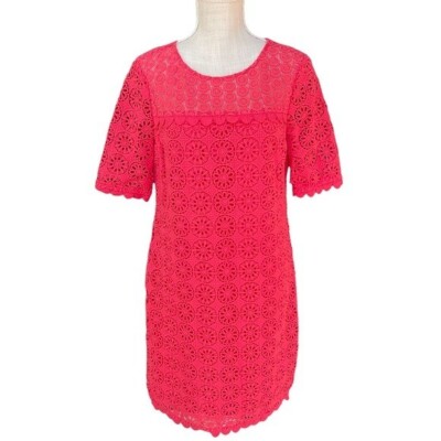 boden poppy lace dress Boden Poppy Dress Womens Sz. 6 Short Sleeve Lace Floral Medallion Coral  Pink NTW