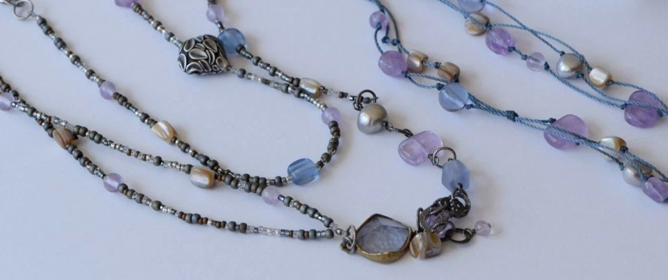Colar de cordão longo Silpada prata esterlina ametista pérola bronze concha N2246 - Imagem 3 de 4