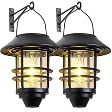SOLAR LANTERN Hanging Wireless Lights Garden Porch Fence Black 2 Pack DERYNOME