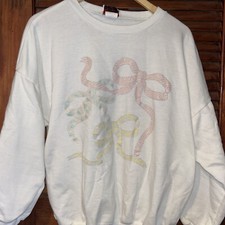 Vintage Grandma Sweatshirt Sz L Cottagecore Bows 90s Art