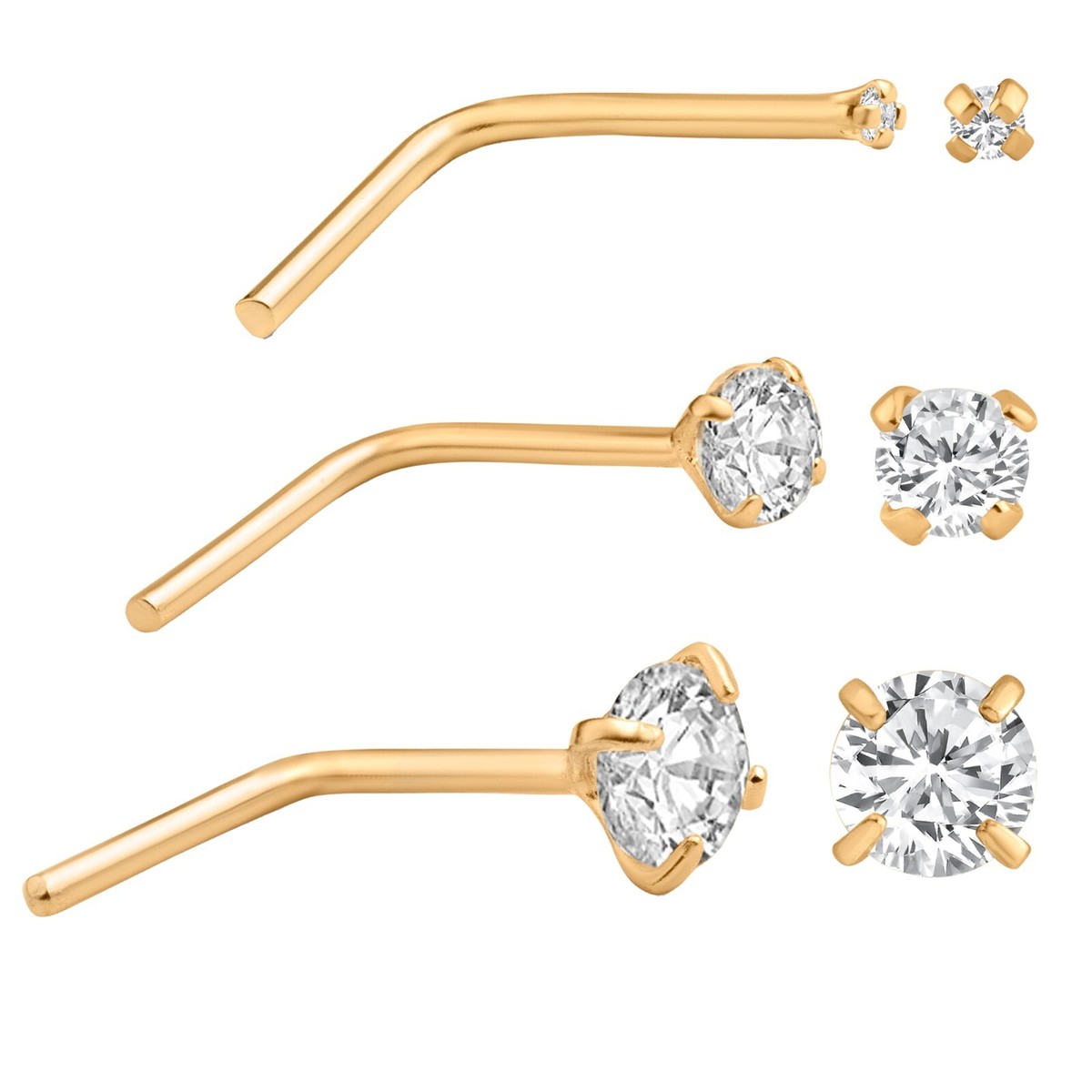 14k Solid Rose Gold Round Cubic Zirconia Prong Setting L-Shaped