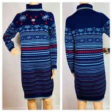 Vtg Dorothy Perkins Nordic Sweater Dress Sz M Fair Isle Embroidered Flowers