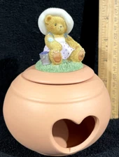 Cherished Teddies 5" Ceramic Heart Candle Spring Bear Figurine terracotta pot
