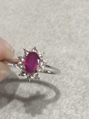 Designer TJC Ring Sterlingsilber 925 Ovalschliff Raipur Rubin & Zirkon Edelstein