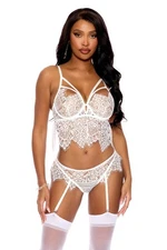 Elegant Moments Eyelash Lace Cami Underwire Garter Bra Set White