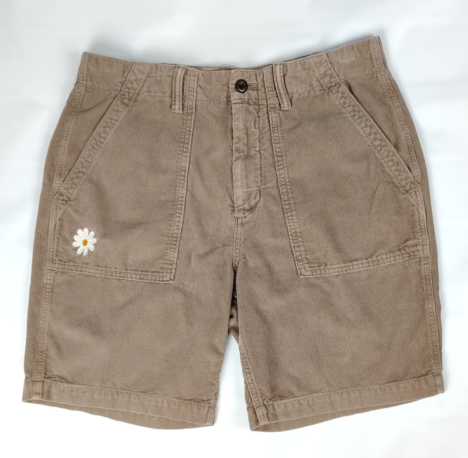 Outerknown Seventy Seven Corduroy Short Unisex 33 x7 Flower Embroidary Beige Tan