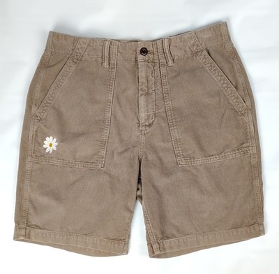 Outerknown Seventy Seven Corduroy Short Unisex 33 x7 Flower Embroidary Beige Tan