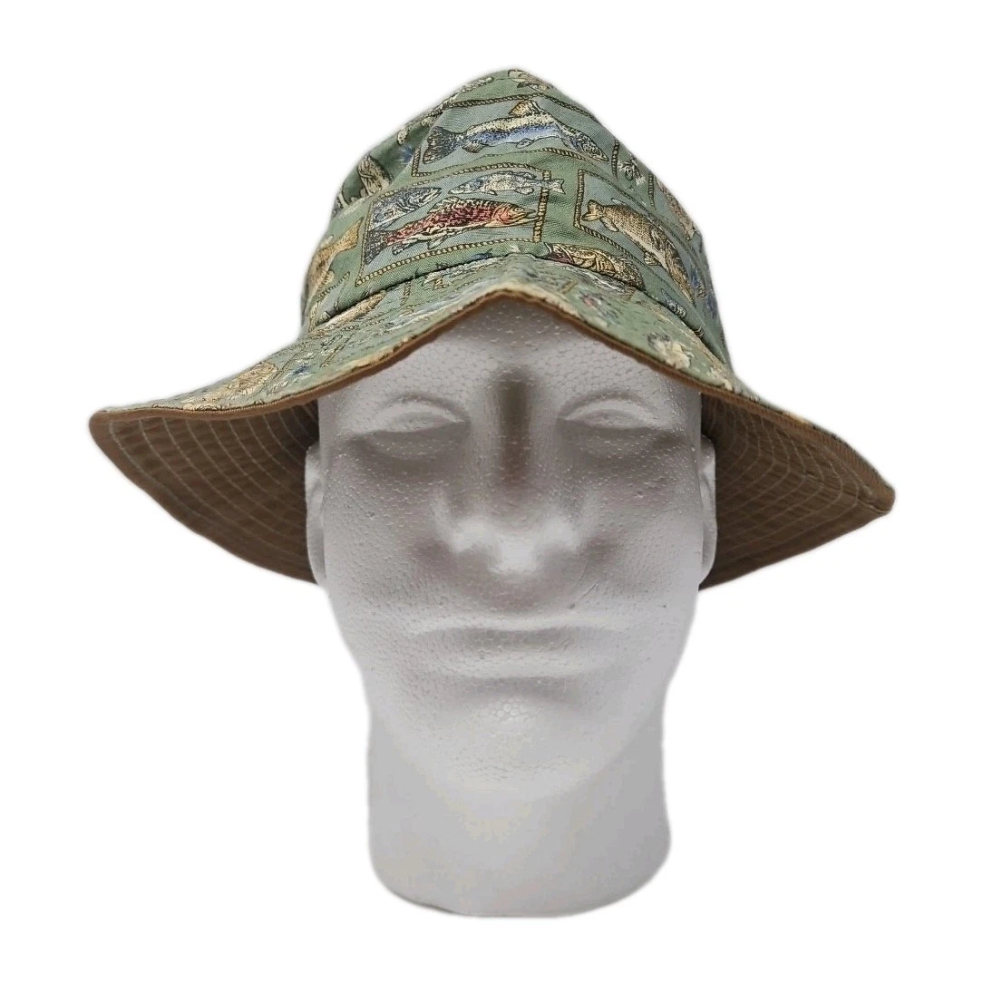 Vintage Made in USA Fishing Bucket Hat Fish Print Outdoor Small Medium