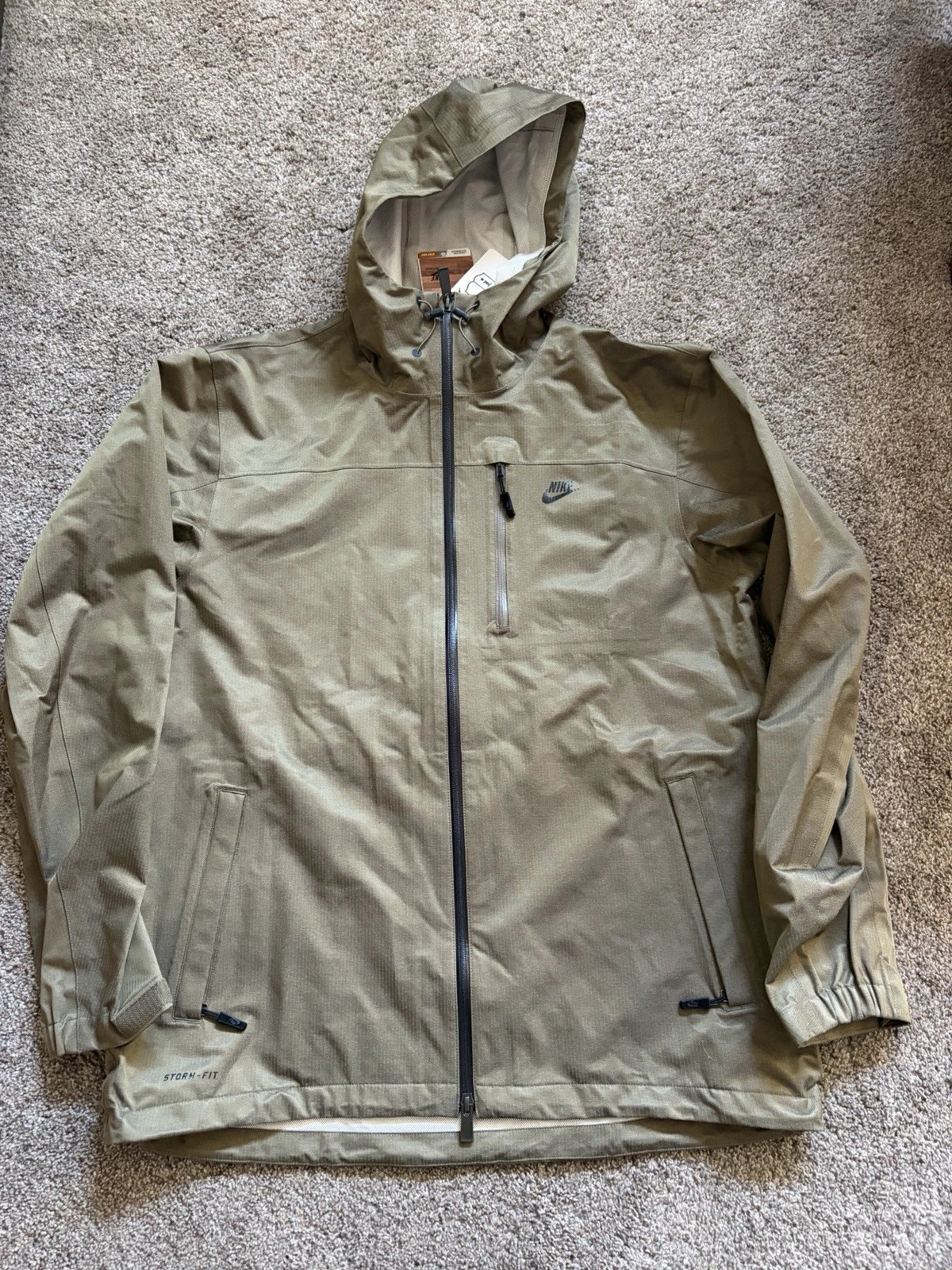 New Nike Storm-Fit Mens Large Green Shell Full Zip Hooded Rain Jacket NWT