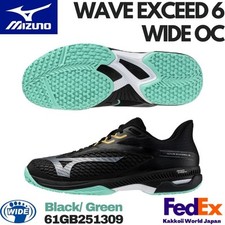 Mizuno Tennis Shoes WAVE EXCEED 6 WIDE OC Black/Green 61GB2513 09 2025 NEW 