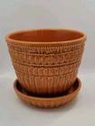 McCoy Beaded Flower Pot Attached Saucer Burnt Orange Vintage 1960s   5 1/2" Tall