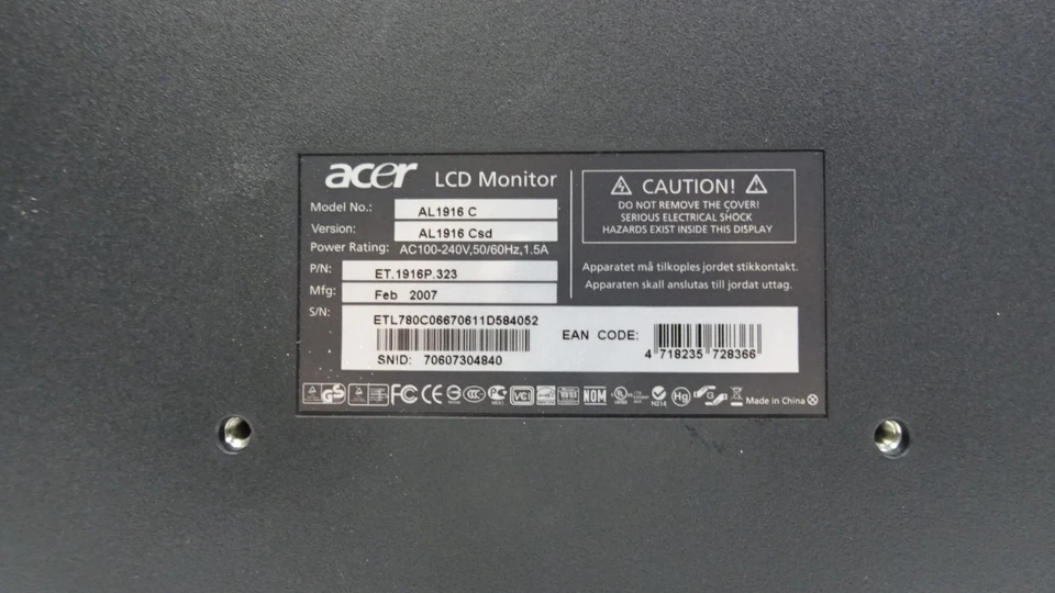 Acer AL1916 LCD Flat Panel Computer Monitor - Image 2 of 3