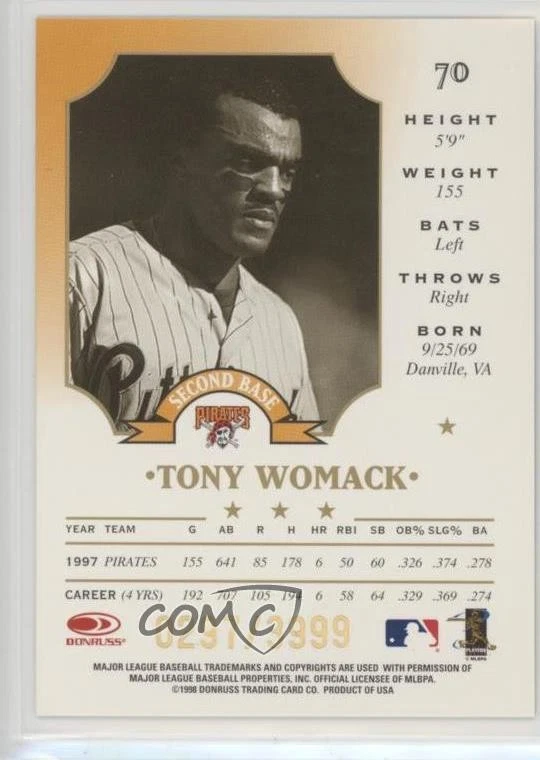 1998 Leaf Fractal Foundation /3999 Tony Womack #70 - Image 2 of 2