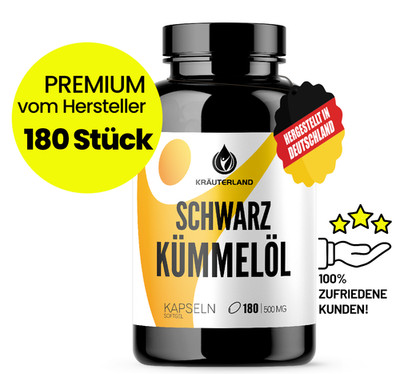 KRÄUTERLAND Schwarzkümmelöl Kapsel 180 Stück ägyptisch mit Vitamin E Thymochinon