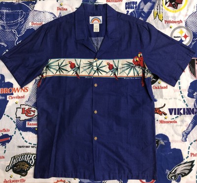 Vintage Paradise Found Hawaii Parrot Floral Print Hawaiian Shirt Size L